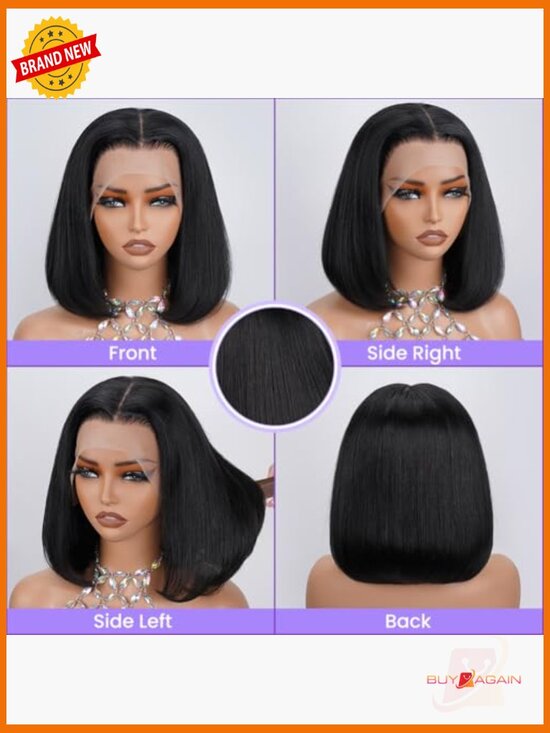 14 Inch Short Bob Wig Straight 13X4 HD Lace Front Wig Human Hair 150 Density main image 4